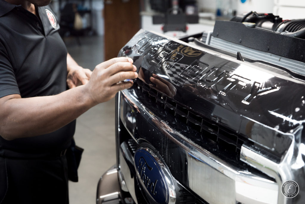 Paint Protection Film being applied to a ford F350 Super Duty