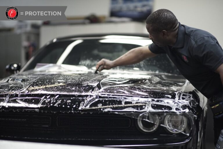 Dodge Challenger with XPEL paint protection film on the full hood