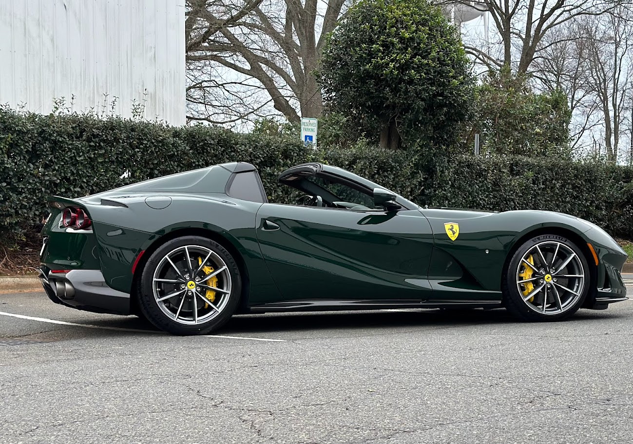 Verde British Ferrari 812 Superfast receiving full paint protection film installation at Exclusive Paint Protection Huntersville